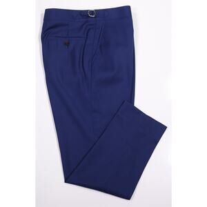 Custom Royal Blue Flat Front Wool Slim Dress Pants Trousers Side Buckles 30x26